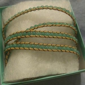 Handmade Tan Wrap With Natural Blue Stone Beading bracelet